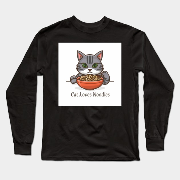 Cat loves noodles Long Sleeve T-Shirt by Spaceboyishere